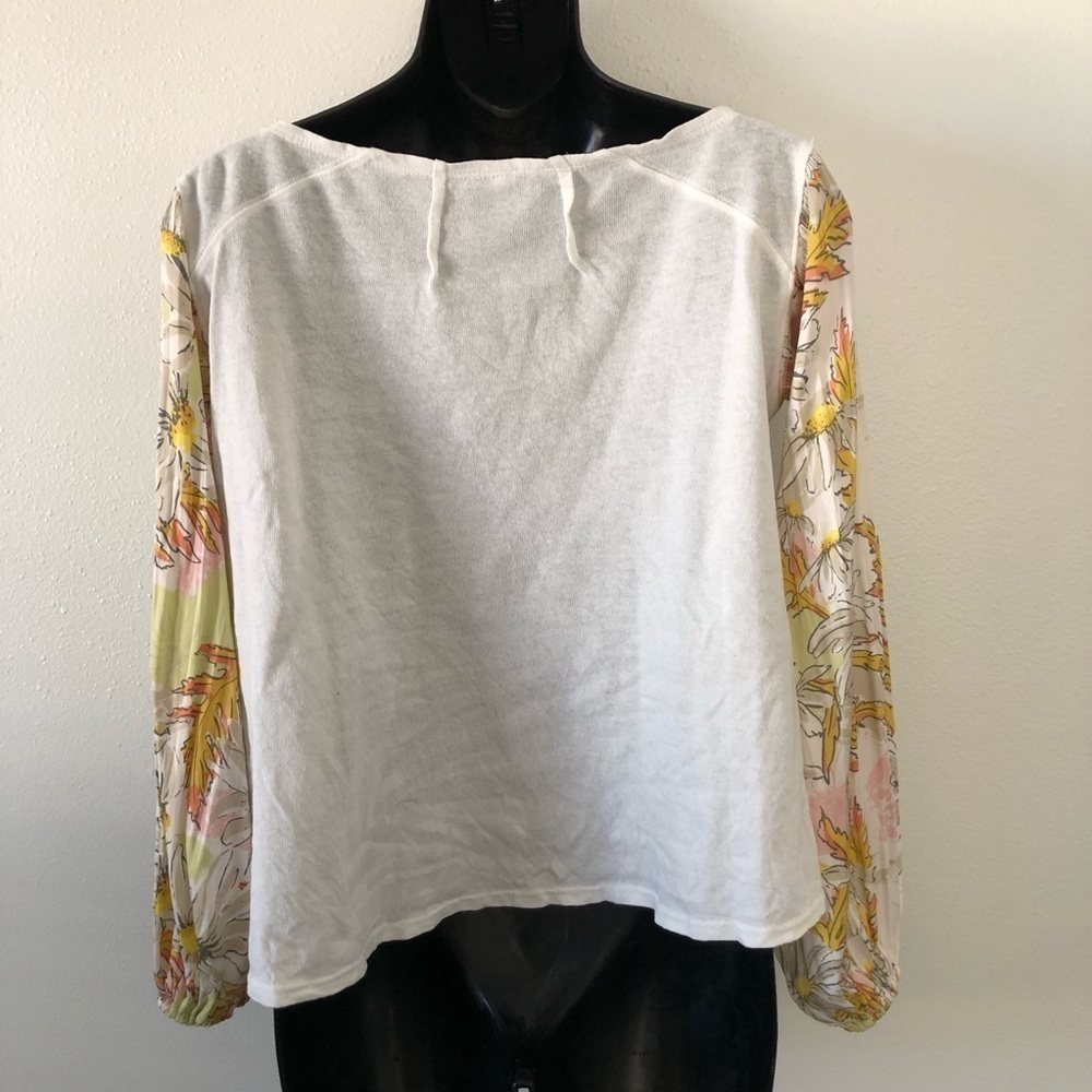 Free People picking petals white blouse floral puff sleeves xs - Picture 4 of 10